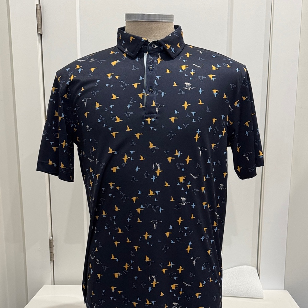 Men's Swannies Navy Patterned Polo Shirt